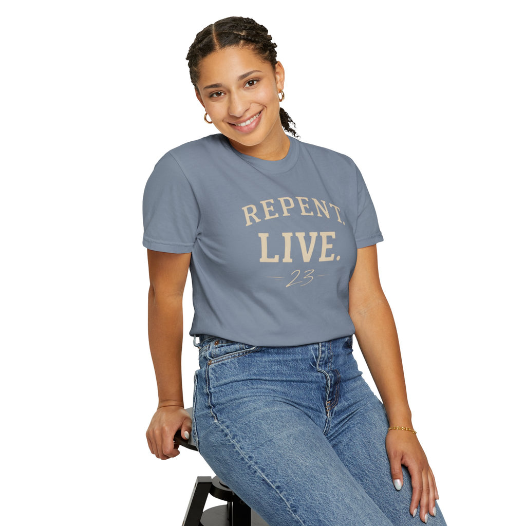 REPENT. LIVE. Faith T-Shirt — Bold Minimal Christian Tee