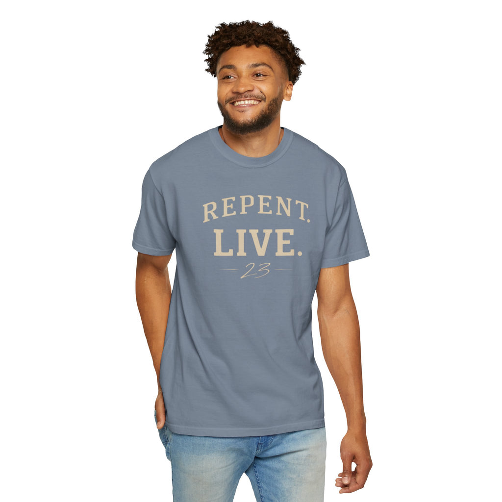 REPENT. LIVE. Faith T-Shirt — Bold Minimal Christian Tee