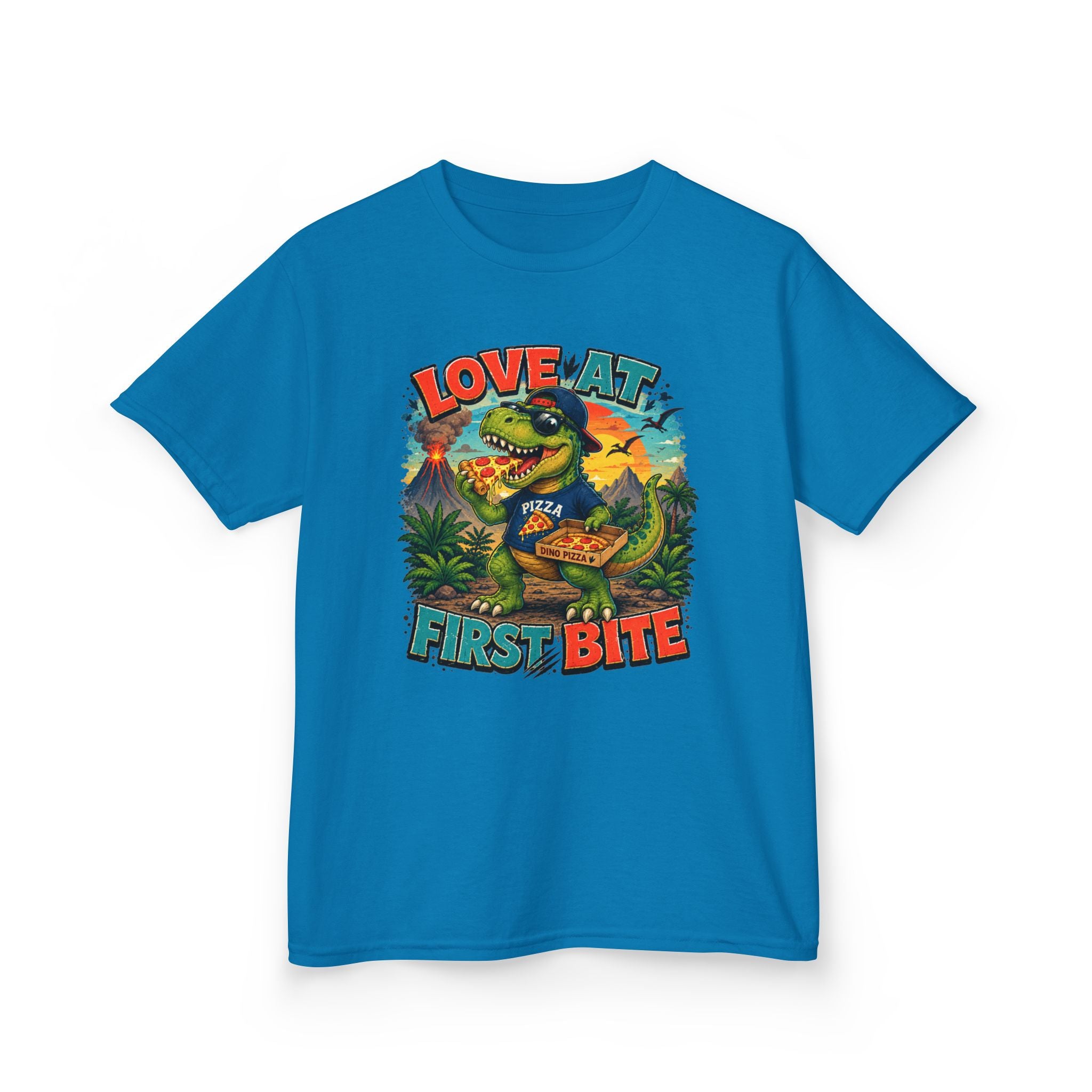 Love at First Bite Dinosaur Pizza Kids T-Shirt