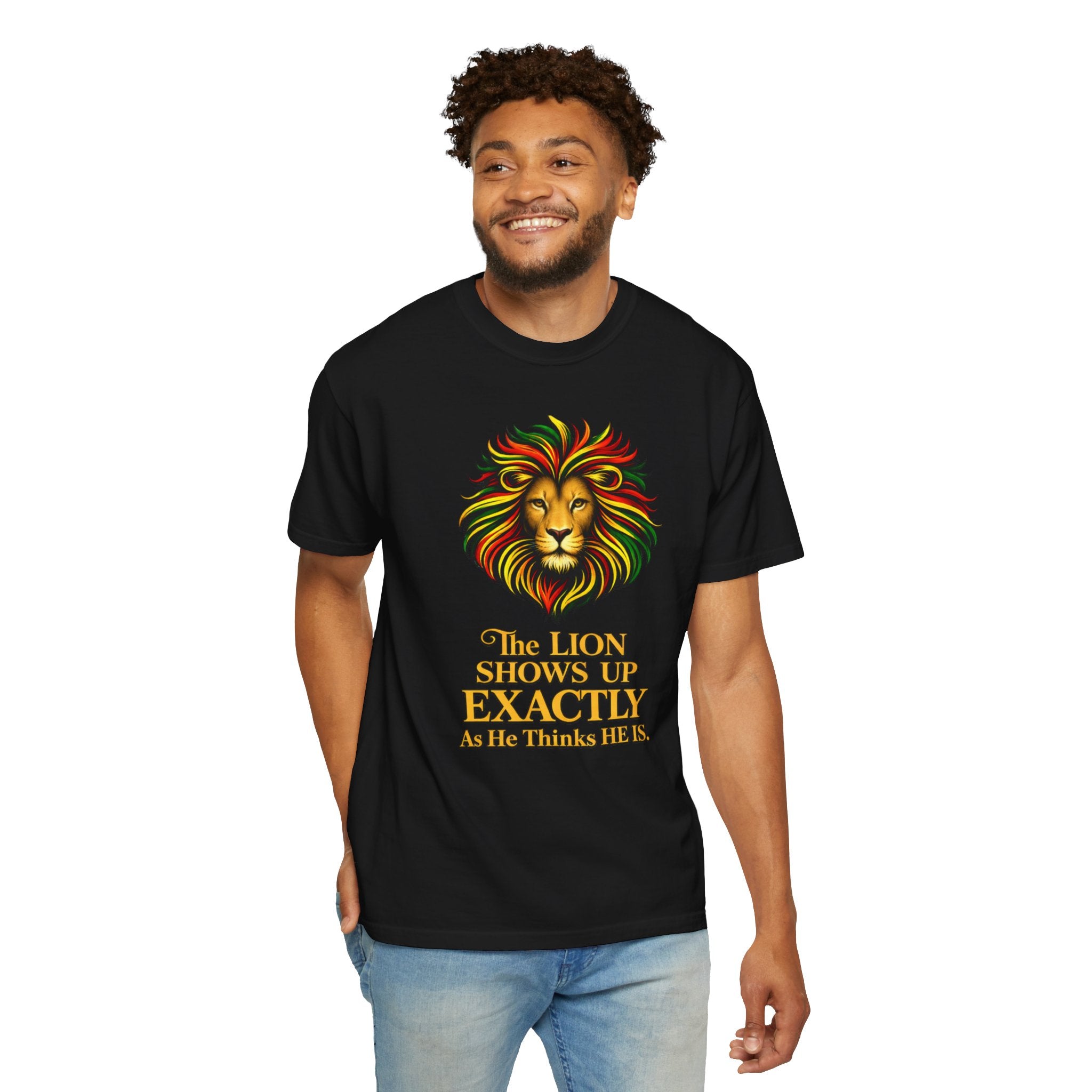 Lion T-Shirt — "The Lion Shows Up Exactly As He Thinks He Is" BLACK COLLECTION