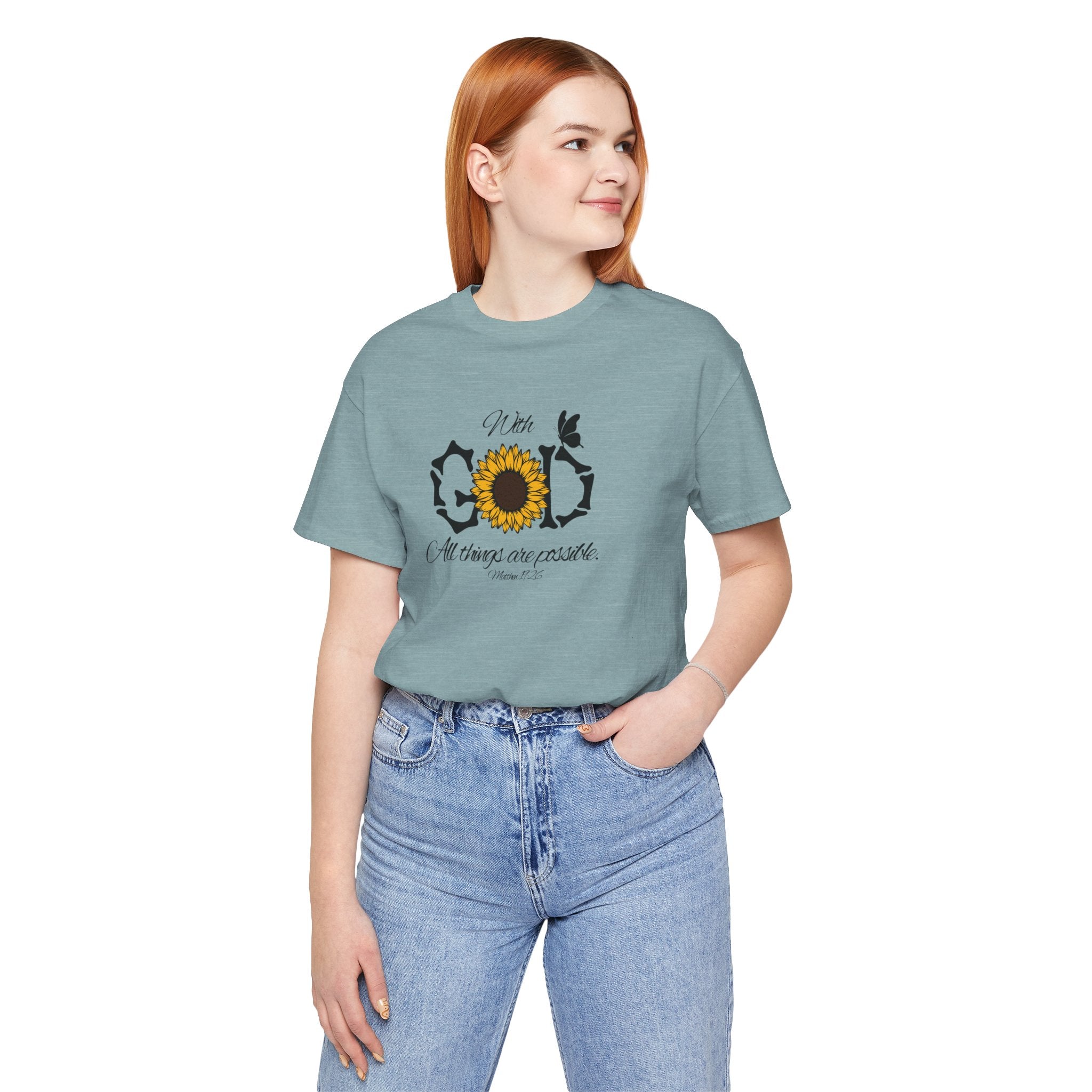 With God, All Things Are Possible with Daisy design: Scripture T-shirt