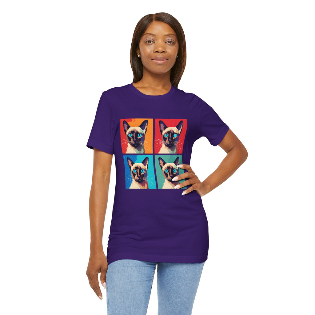 Colorful Siamese Cat Tee, Fun Graphic T-Shirt, Cat Lover Gift, Pop Art Style, Unique Animal Shirt, Casual Wear, Birthday Present