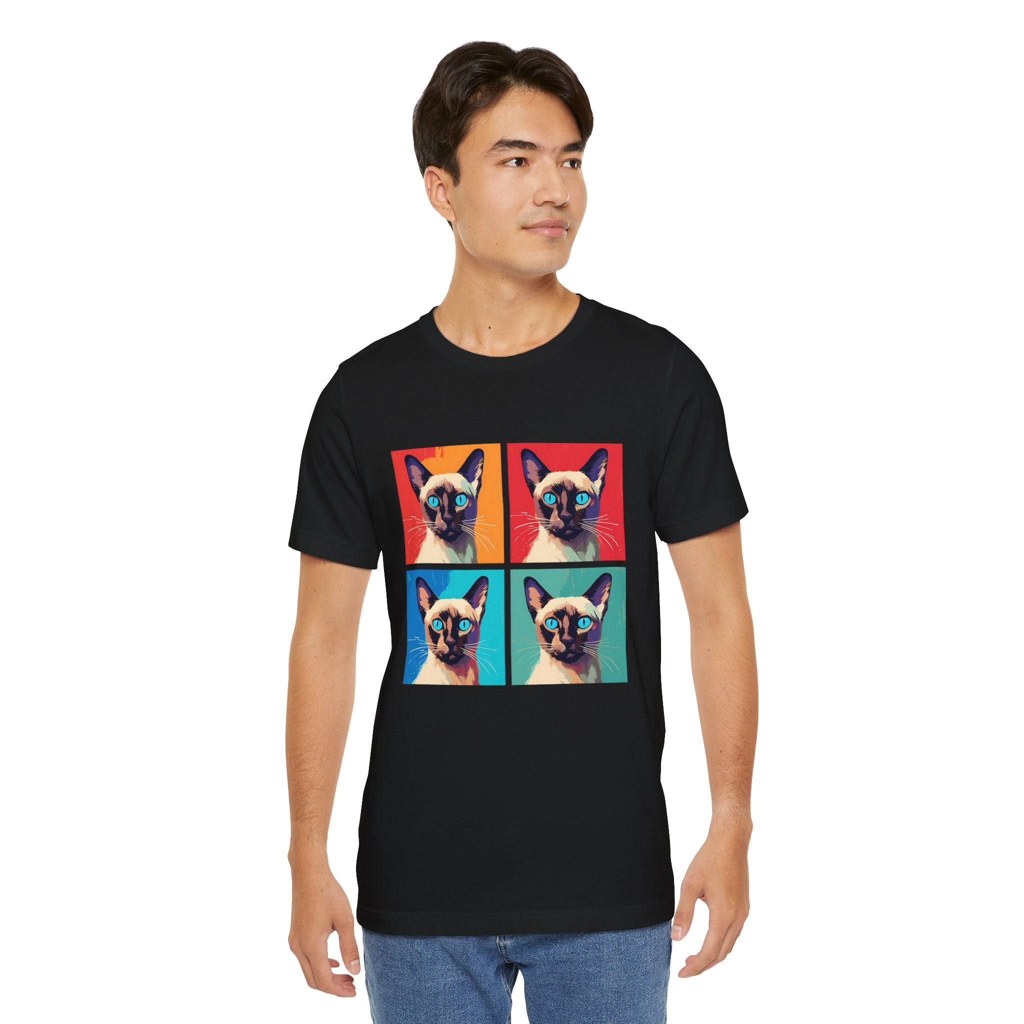 Colorful Siamese Cat Tee, Fun Graphic T-Shirt, Cat Lover Gift, Pop Art Style, Unique Animal Shirt, Casual Wear, Birthday Present