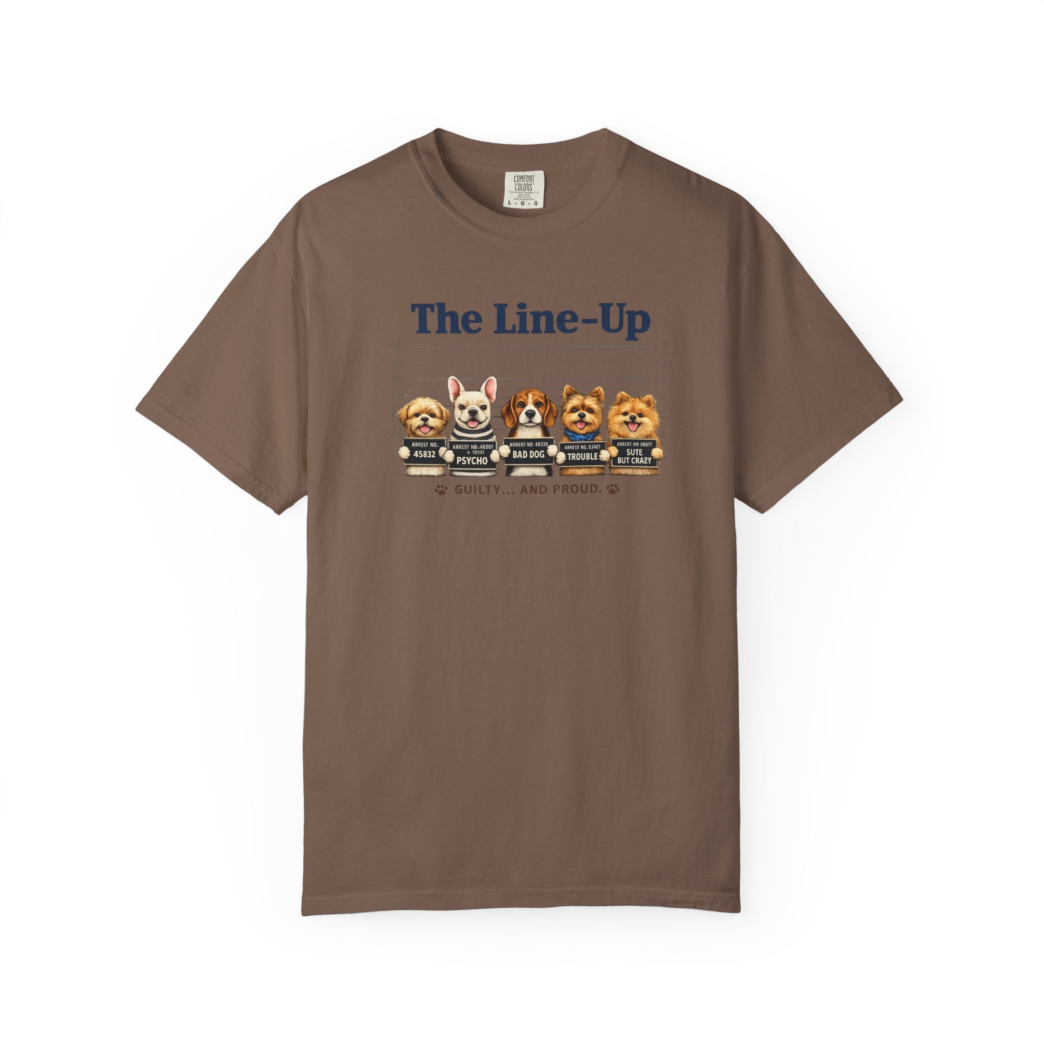 The Line-Up Cute Dog Mugshot T-Shirt — "Guilty and Adorable"