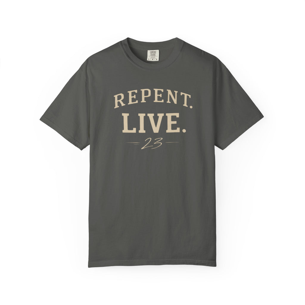 REPENT. LIVE. Faith T-Shirt — Bold Minimal Christian Tee