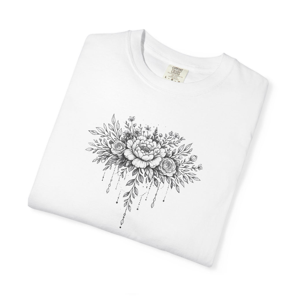 Floral Sketch T-Shirt — Vintage Black Rose Illustration