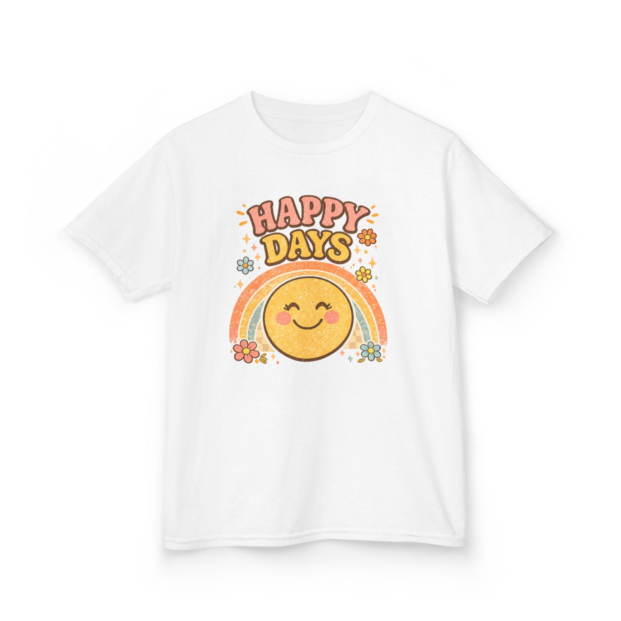 Happy Days Girls’ Tee – Retro Smiley Rainbow Shirt