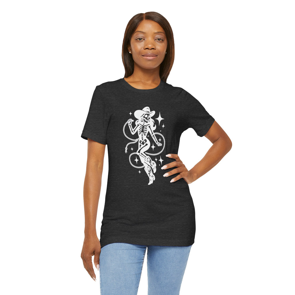 Western Outlaw Skeleton Tee — Coiled Rope & Star Graphic