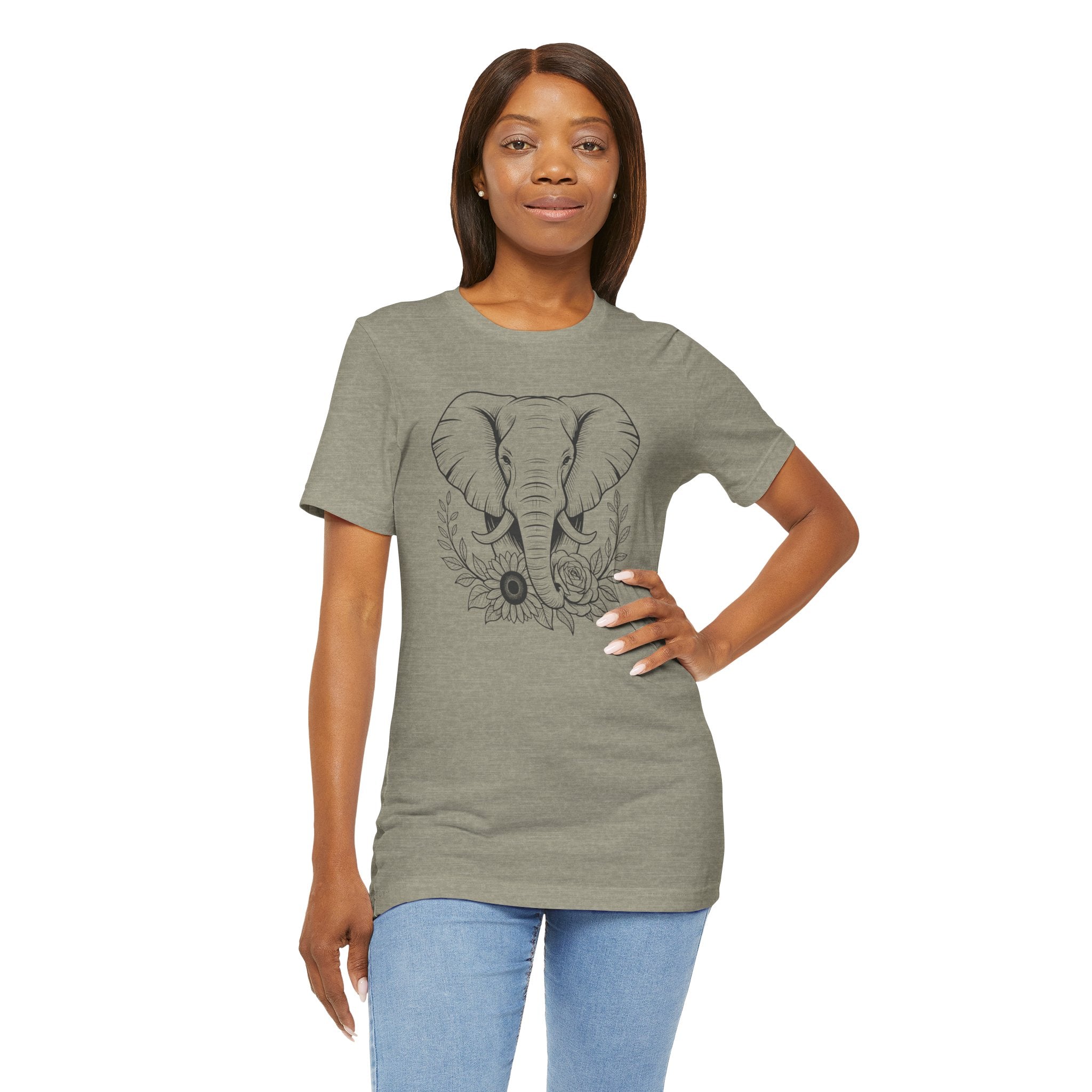Elephant & Floral Strength T-Shirt — "Strength Meets Beauty"