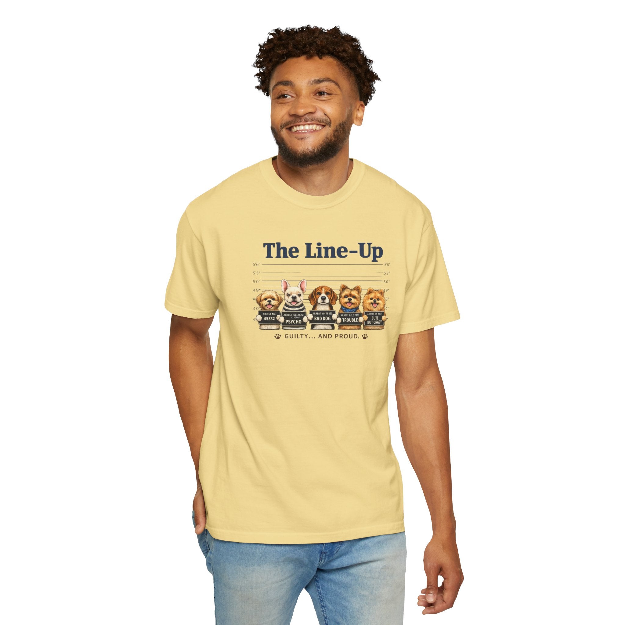 The Line-Up Cute Dog Mugshot T-Shirt — "Guilty and Adorable"