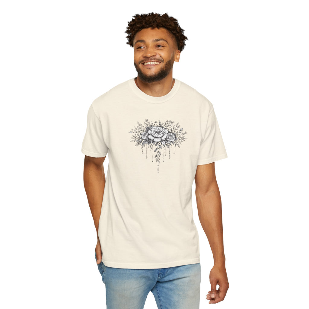 Floral Sketch T-Shirt — Vintage Black Rose Illustration