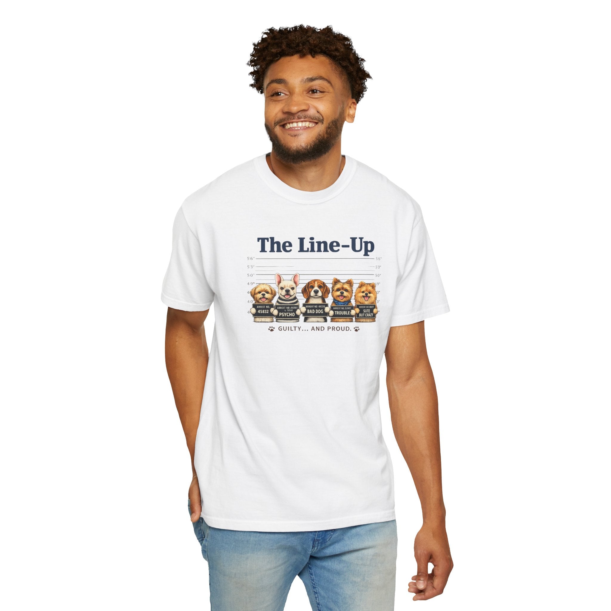 The Line-Up Cute Dog Mugshot T-Shirt — "Guilty and Adorable"