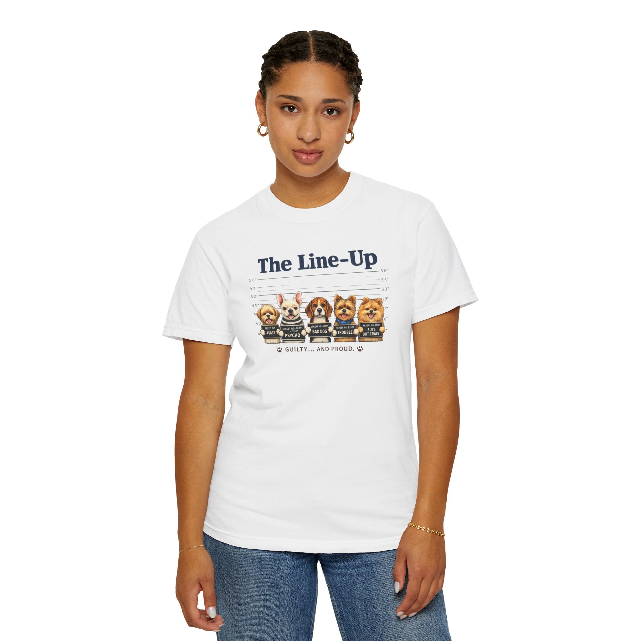 The Line-Up Cute Dog Mugshot T-Shirt — "Guilty and Adorable"