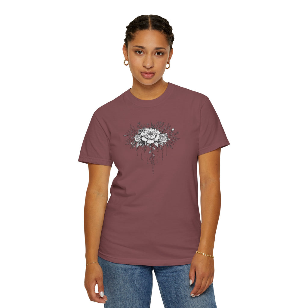 Floral Sketch T-Shirt — Vintage Black Rose Illustration