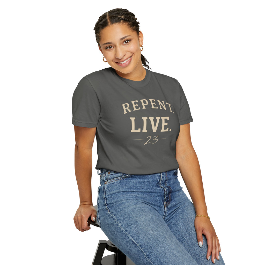 REPENT. LIVE. Faith T-Shirt — Bold Minimal Christian Tee