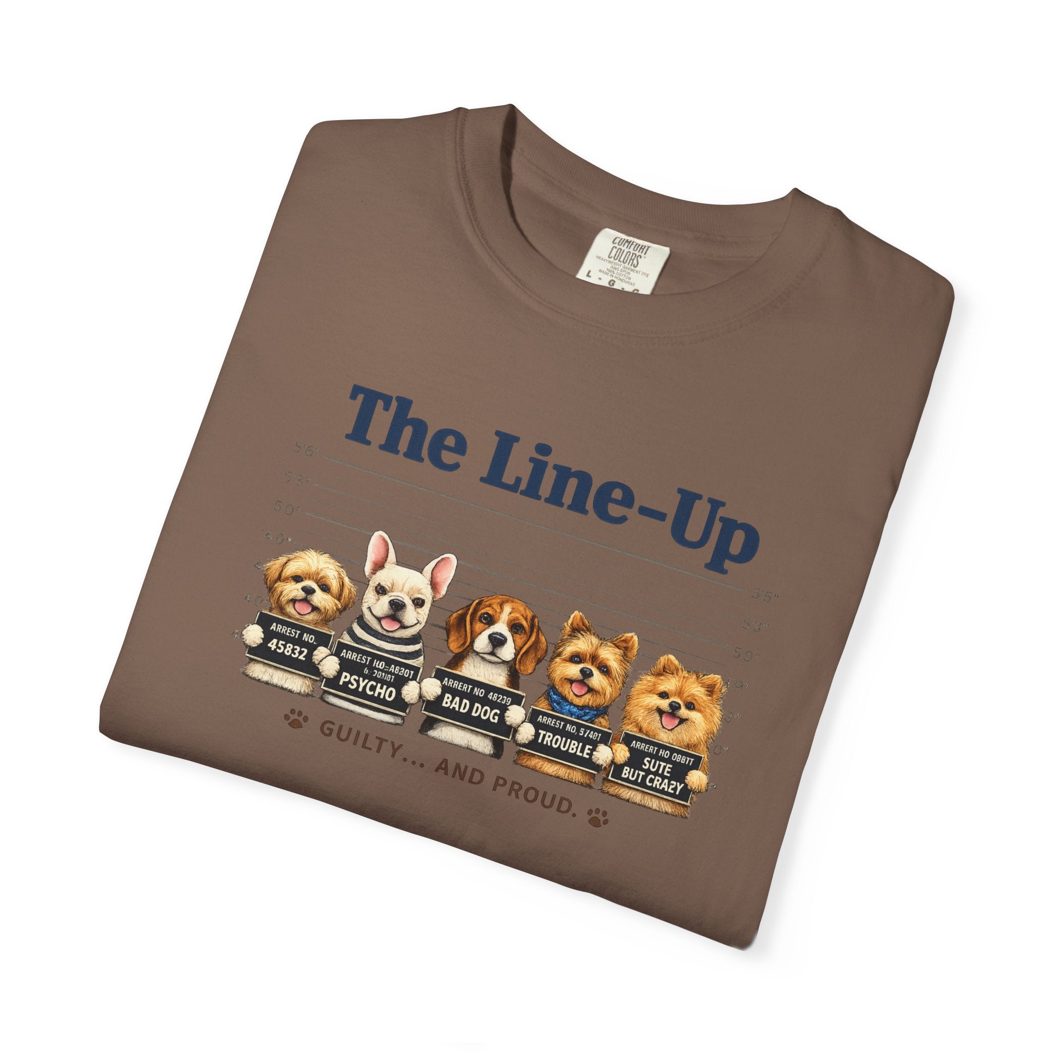 The Line-Up Cute Dog Mugshot T-Shirt — "Guilty and Adorable"