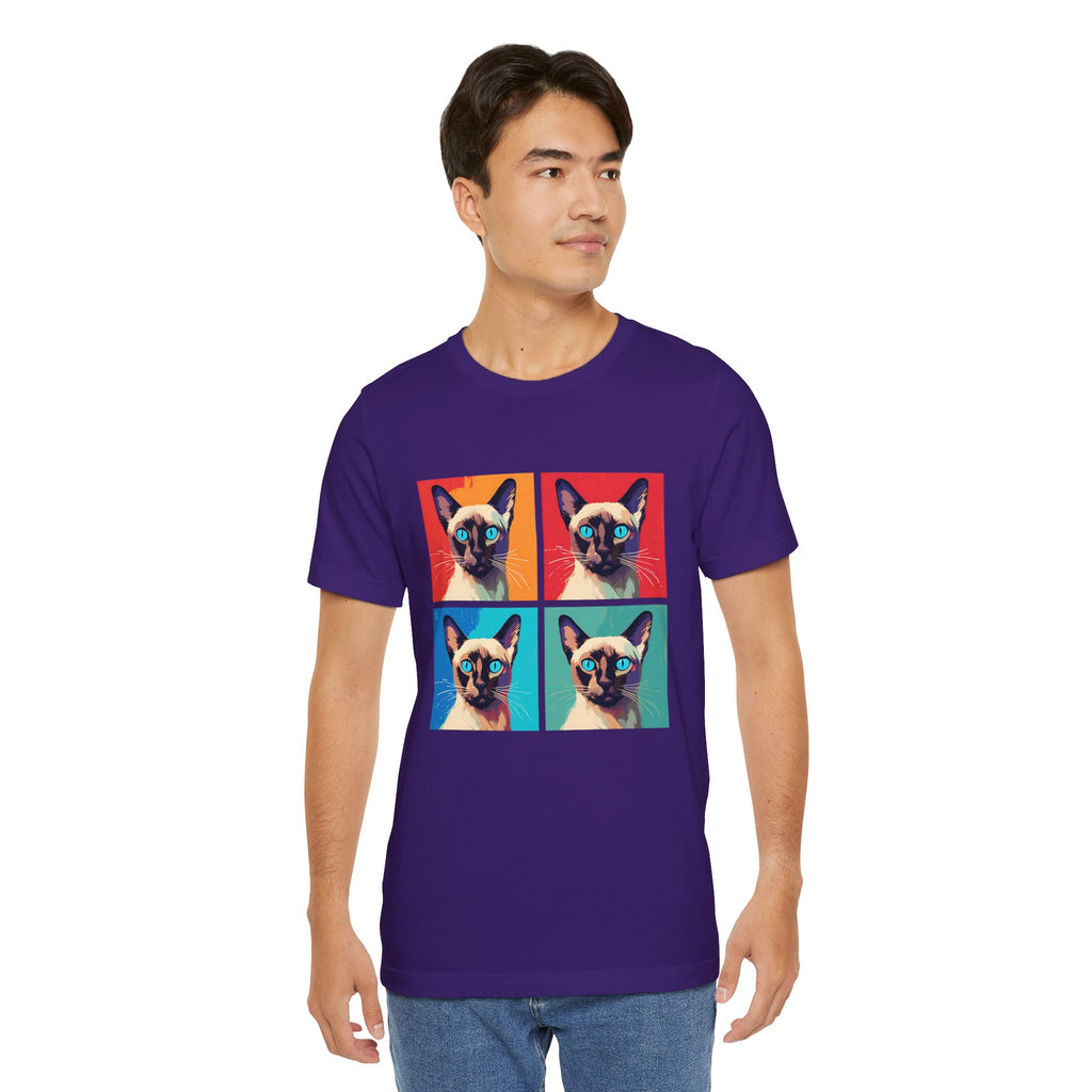 Colorful Siamese Cat Tee, Fun Graphic T-Shirt, Cat Lover Gift, Pop Art Style, Unique Animal Shirt, Casual Wear, Birthday Present