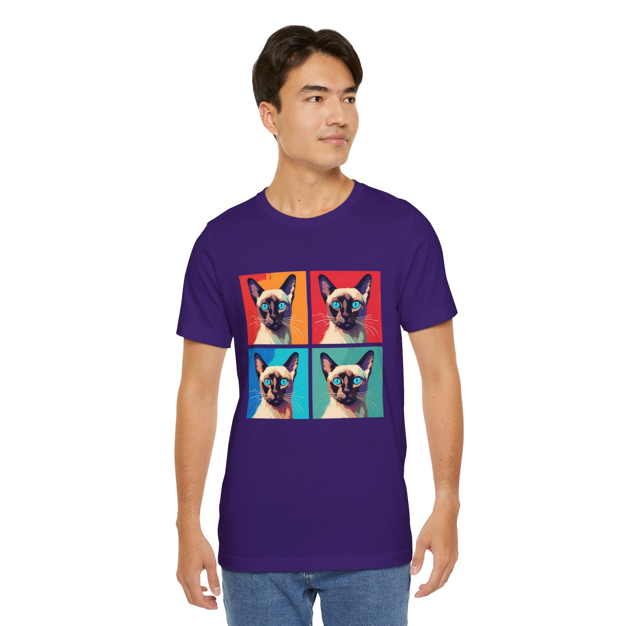 Colorful Siamese Cat Tee, Fun Graphic T-Shirt, Cat Lover Gift, Pop Art Style, Unique Animal Shirt, Casual Wear, Birthday Present