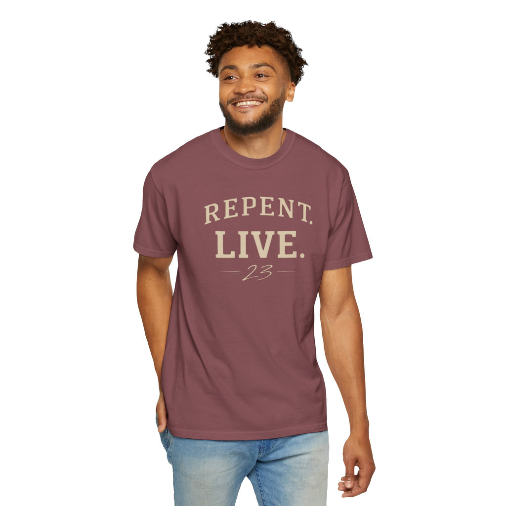 REPENT. LIVE. Faith T-Shirt — Bold Minimal Christian Tee