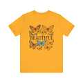 T-Shirt - 'BEAUTIFUL' Yellow Butterfly Design Short Sleeve Tee