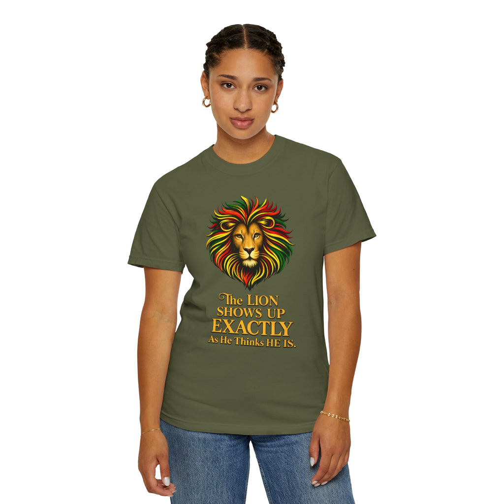 Lion T-Shirt — "The Lion Shows Up Exactly As He Thinks He Is" BLACK COLLECTION