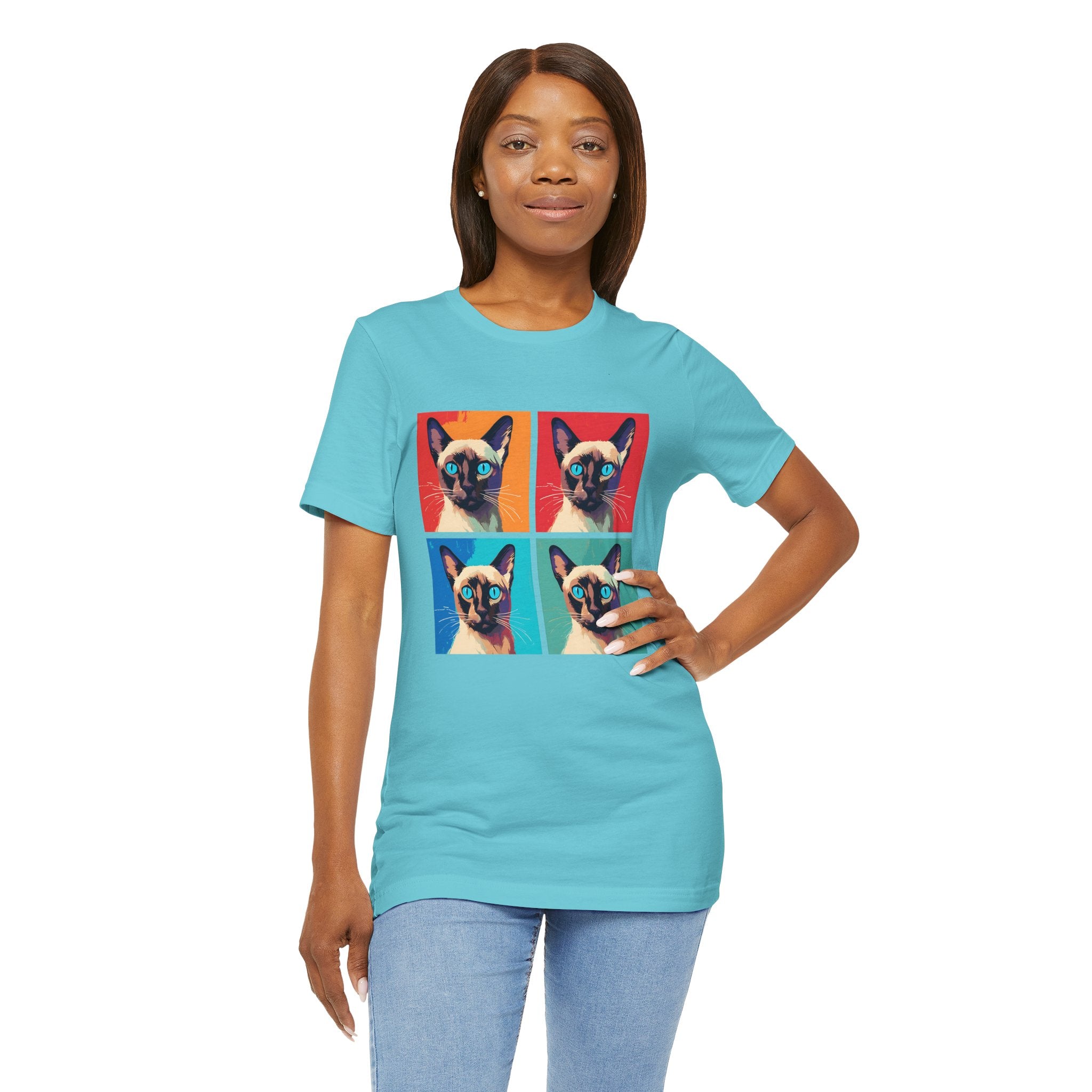 Colorful Siamese Cat Tee, Fun Graphic T-Shirt, Cat Lover Gift, Pop Art Style, Unique Animal Shirt, Casual Wear, Birthday Present