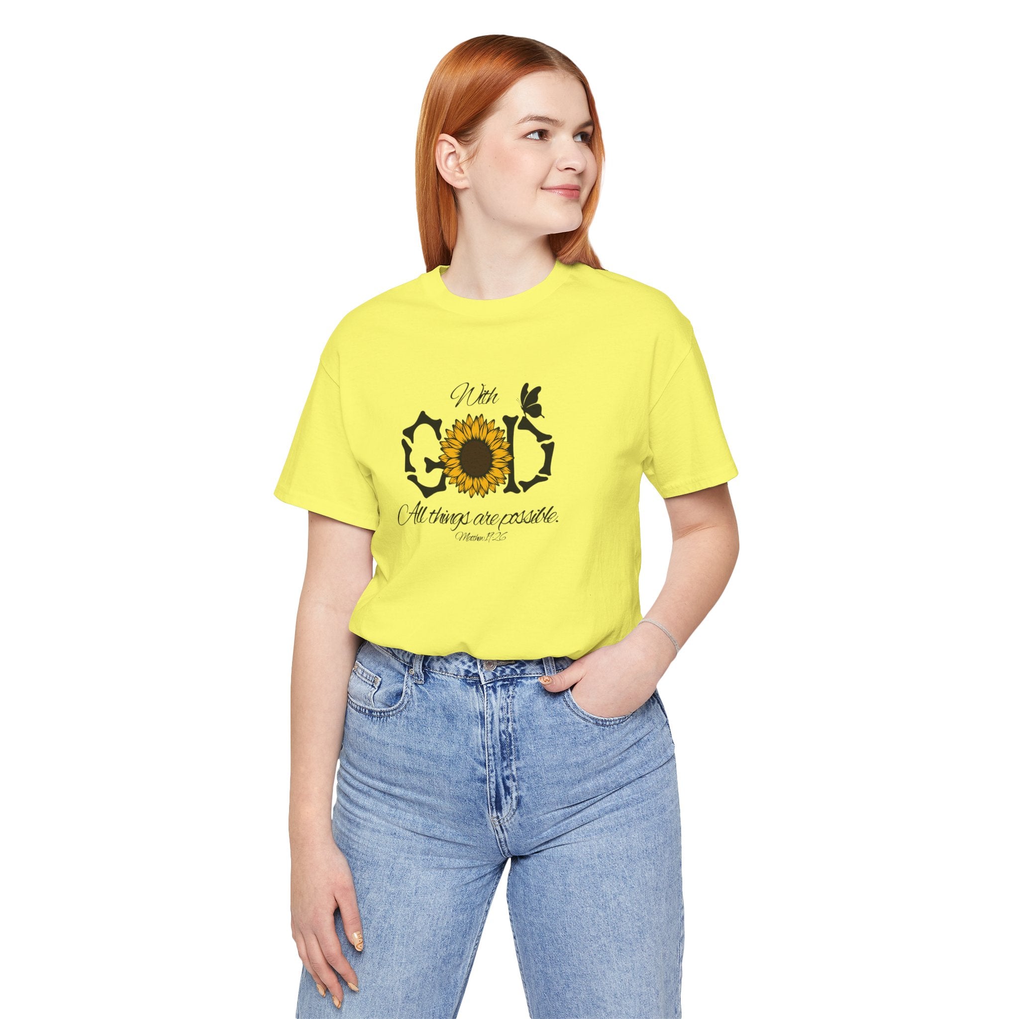 With God, All Things Are Possible with Daisy design: Scripture T-shirt