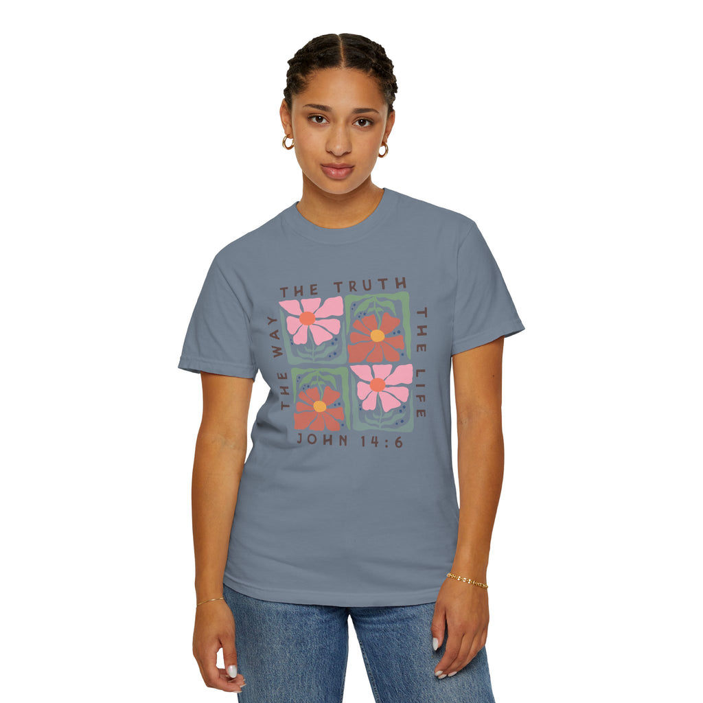 Christian Floral T-Shirt — “The Way The Truth The Life” John 14:6 Graphic Tee