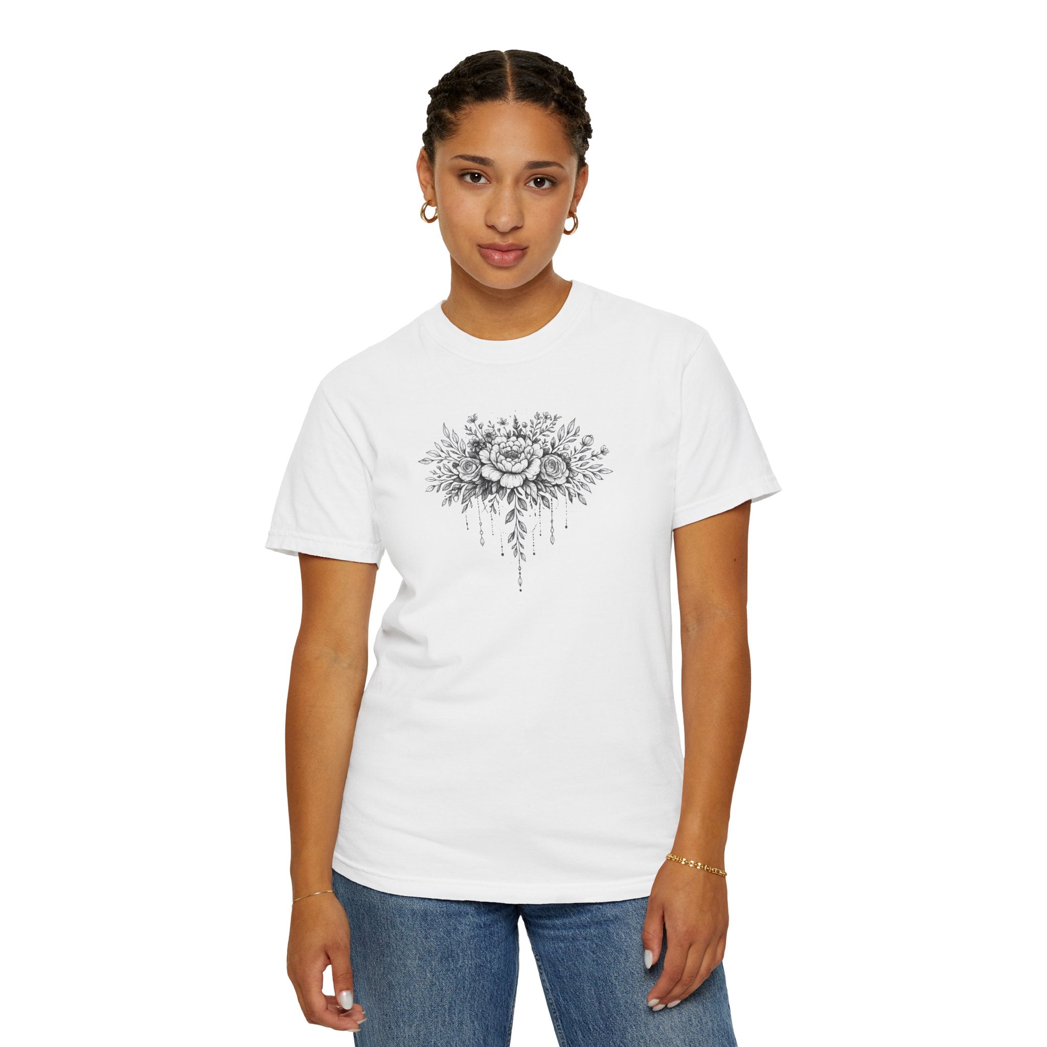 Floral Sketch T-Shirt — Vintage Black Rose Illustration