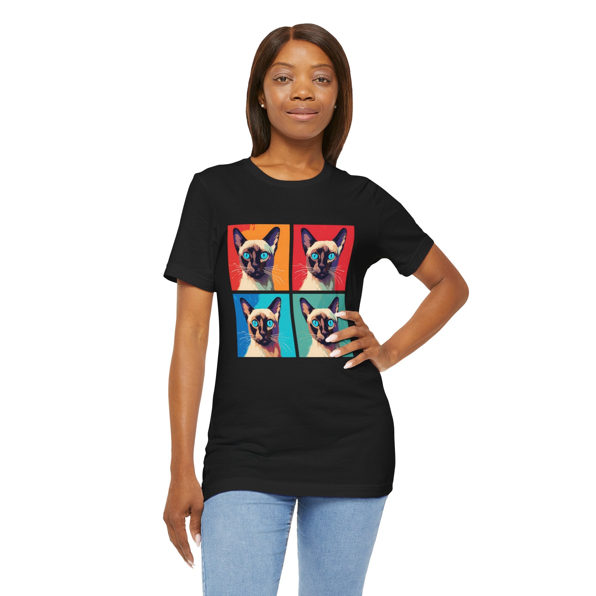 Colorful Siamese Cat Tee, Fun Graphic T-Shirt, Cat Lover Gift, Pop Art Style, Unique Animal Shirt, Casual Wear, Birthday Present