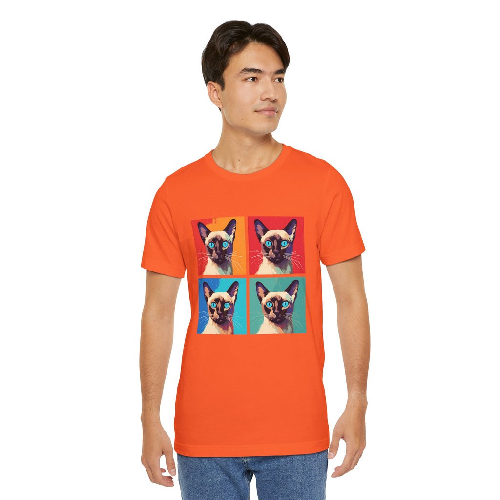 Colorful Siamese Cat Tee, Fun Graphic T-Shirt, Cat Lover Gift, Pop Art Style, Unique Animal Shirt, Casual Wear, Birthday Present