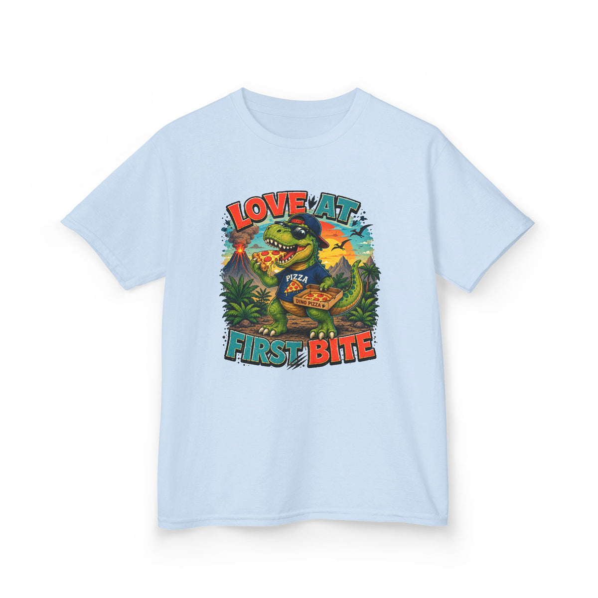 Love at First Bite Dinosaur Pizza Kids T-Shirt