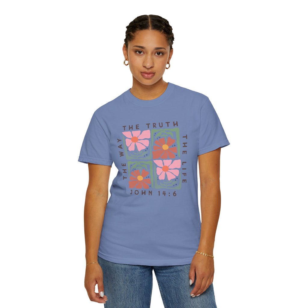 Christian Floral T-Shirt — “The Way The Truth The Life” John 14:6 Graphic Tee