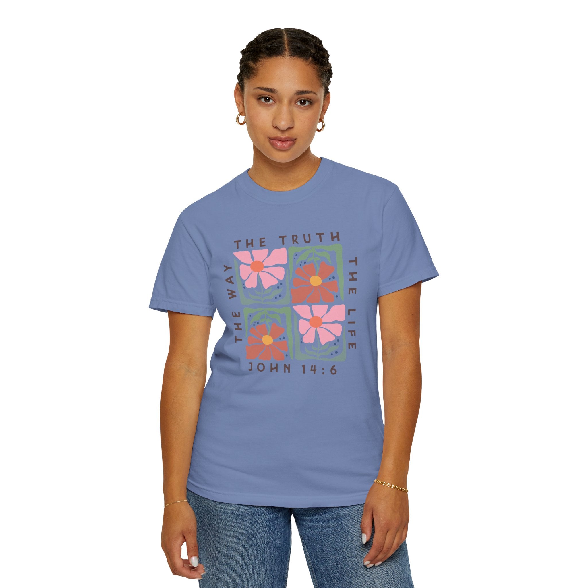 Christian Floral T-Shirt — “The Way The Truth The Life” John 14:6 Graphic Tee