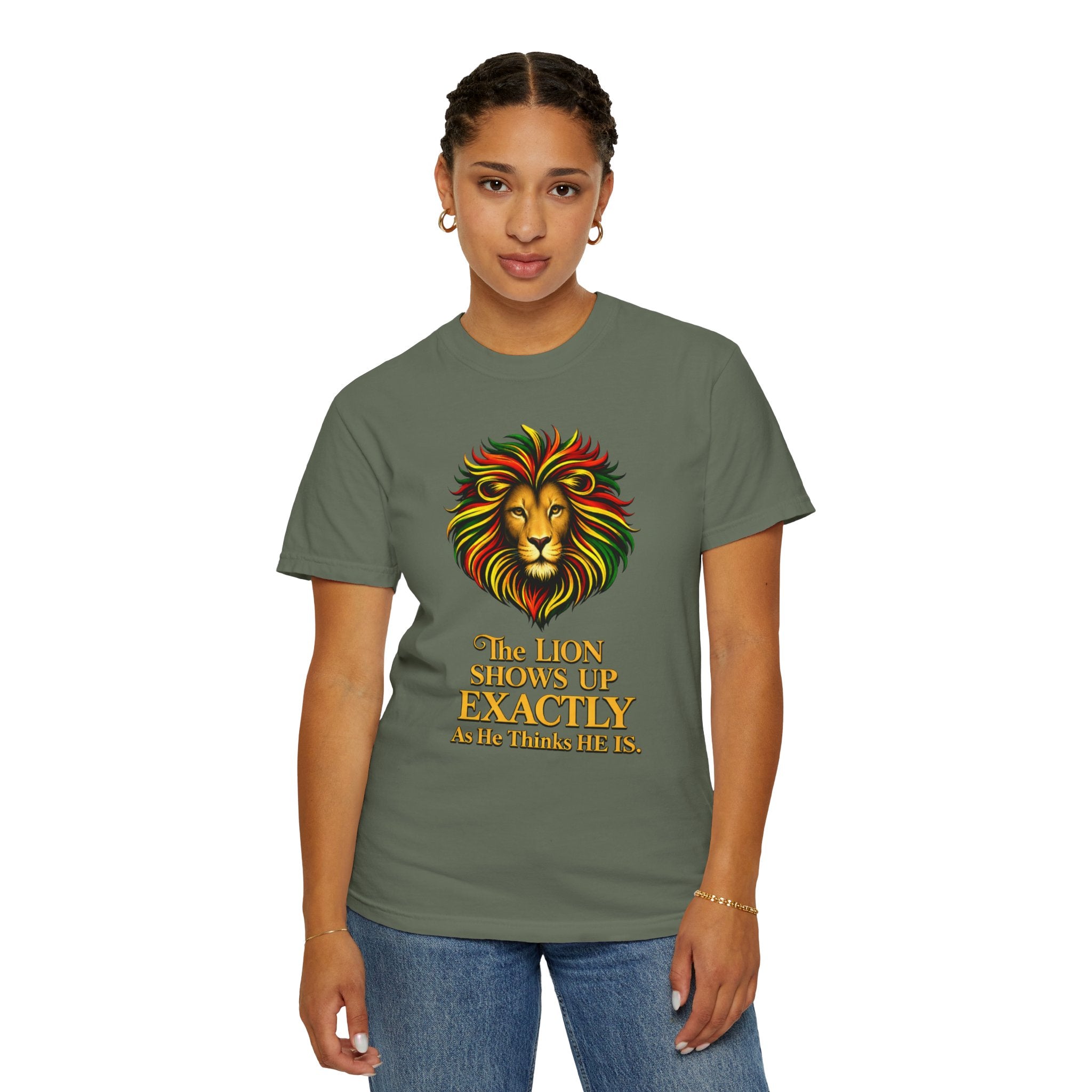 Lion T-Shirt — "The Lion Shows Up Exactly As He Thinks He Is" BLACK COLLECTION