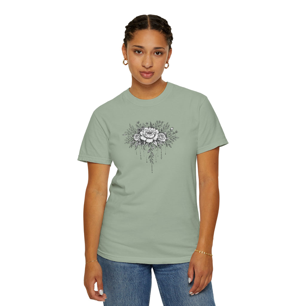Floral Sketch T-Shirt — Vintage Black Rose Illustration