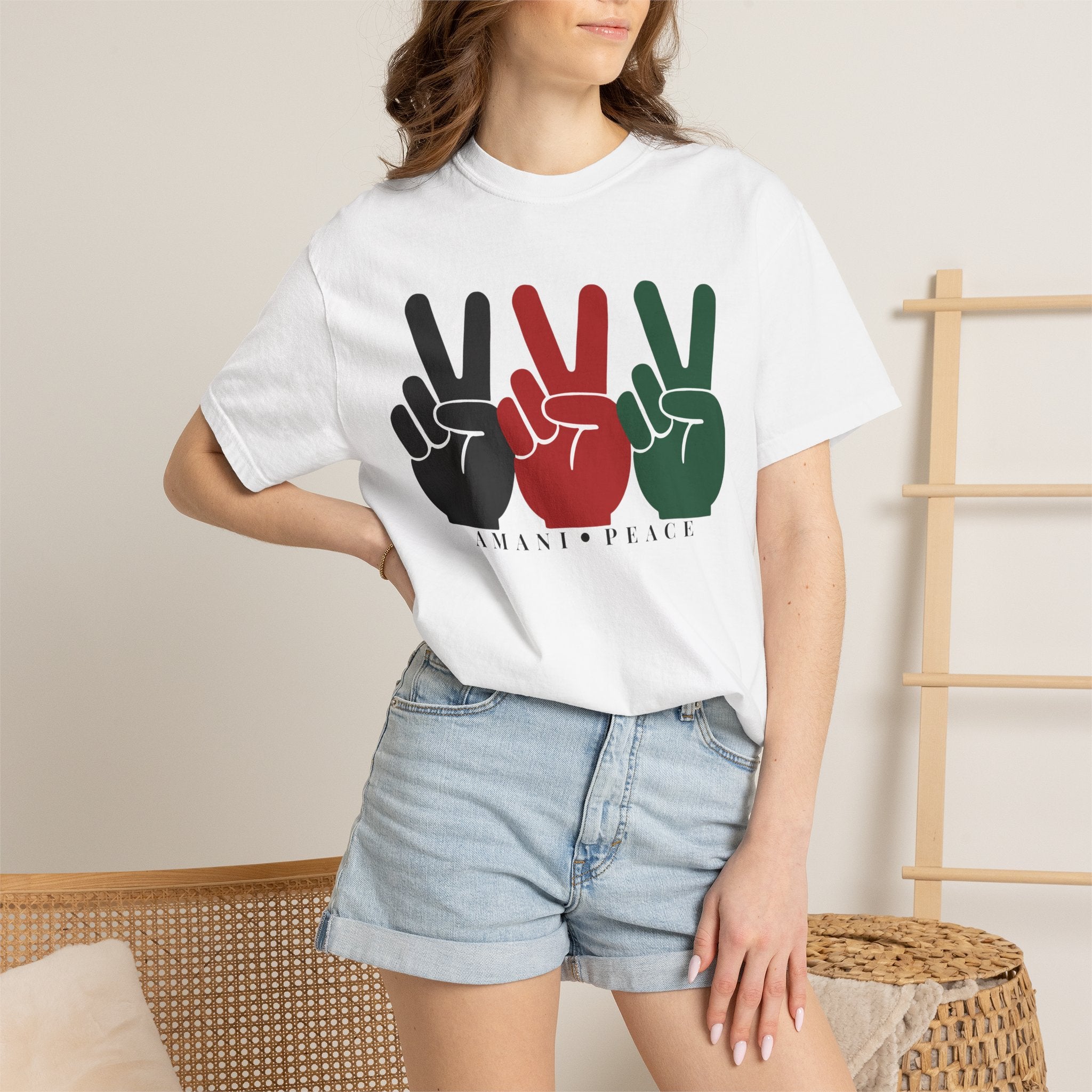 Peace Sign Trio T-Shirt — Black Red Green Retro Vibes