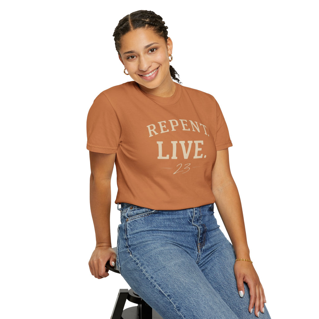 REPENT. LIVE. Faith T-Shirt — Bold Minimal Christian Tee