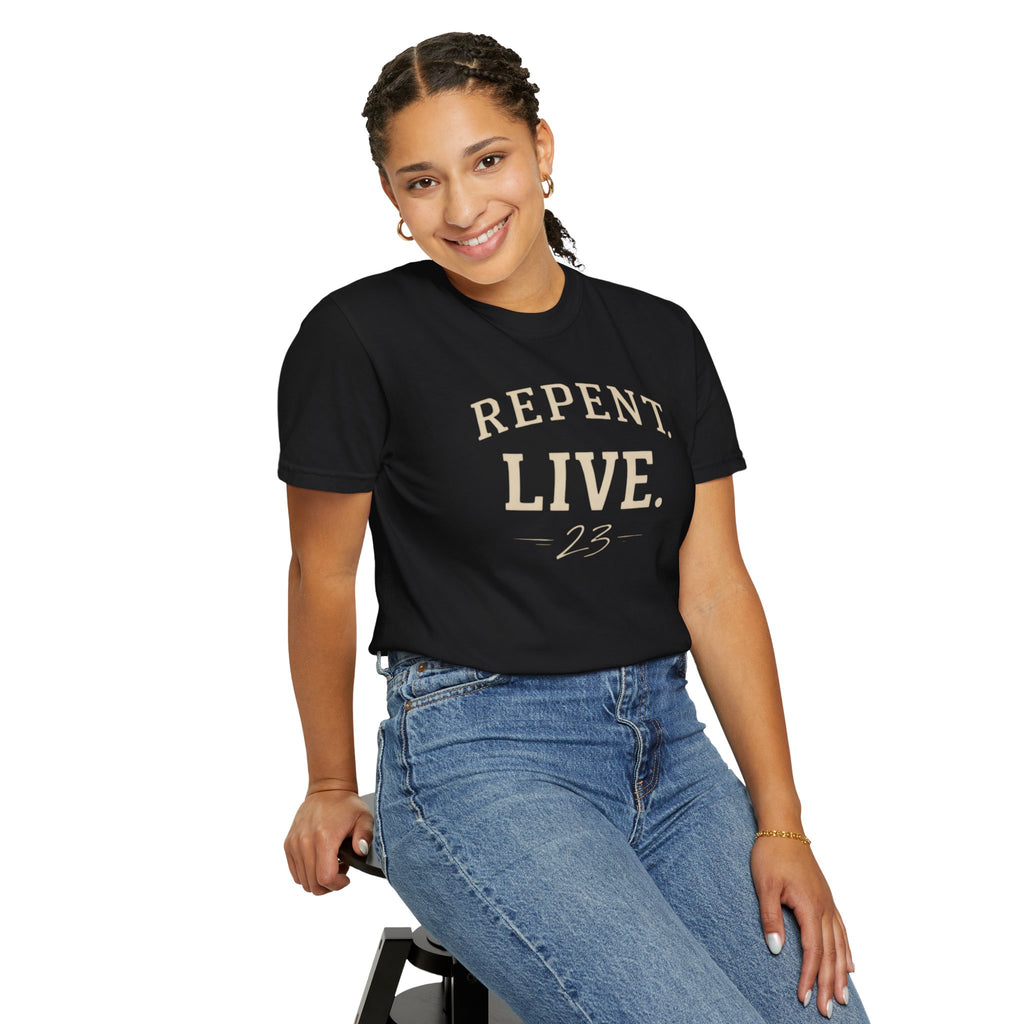 REPENT. LIVE. Faith T-Shirt — Bold Minimal Christian Tee