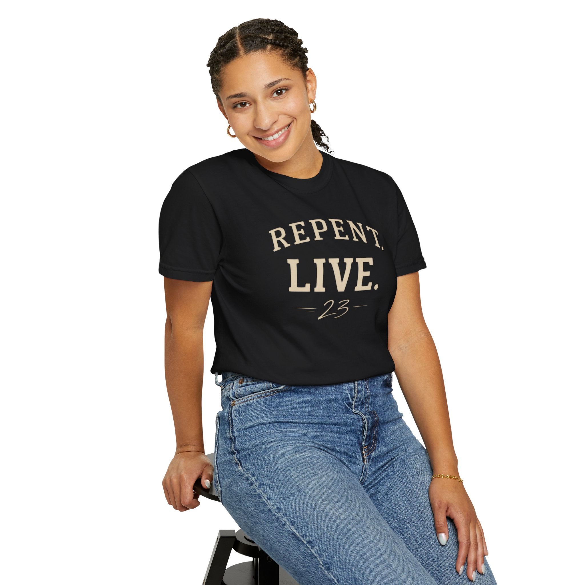 REPENT. LIVE. Faith T-Shirt — Bold Minimal Christian Tee