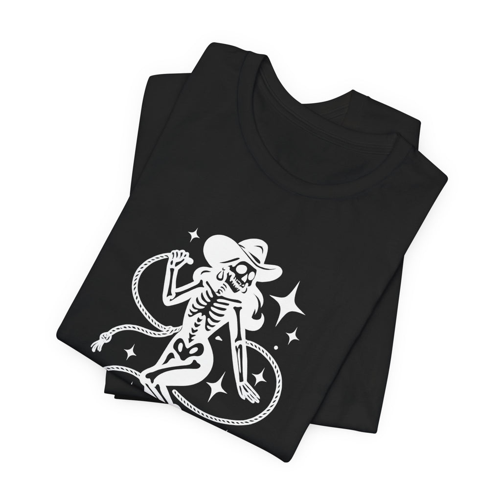 Western Outlaw Skeleton Tee — Coiled Rope & Star Graphic