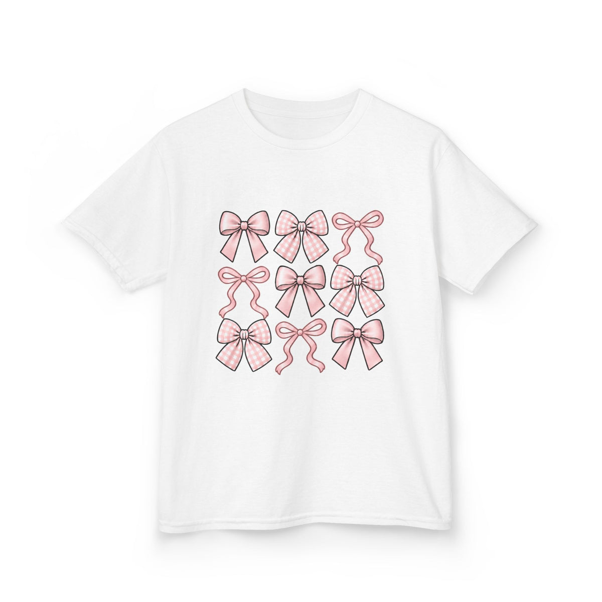 Pretty in Bows Girls’ Tee – Pink Ribbon Grid Shirt
