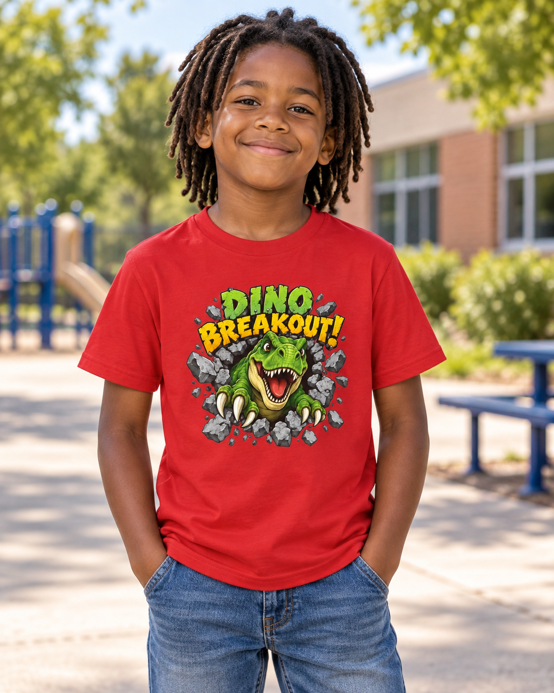 Dino Breakout Kids T-Shirt | T-Rex Dinosaur Graphic Tee