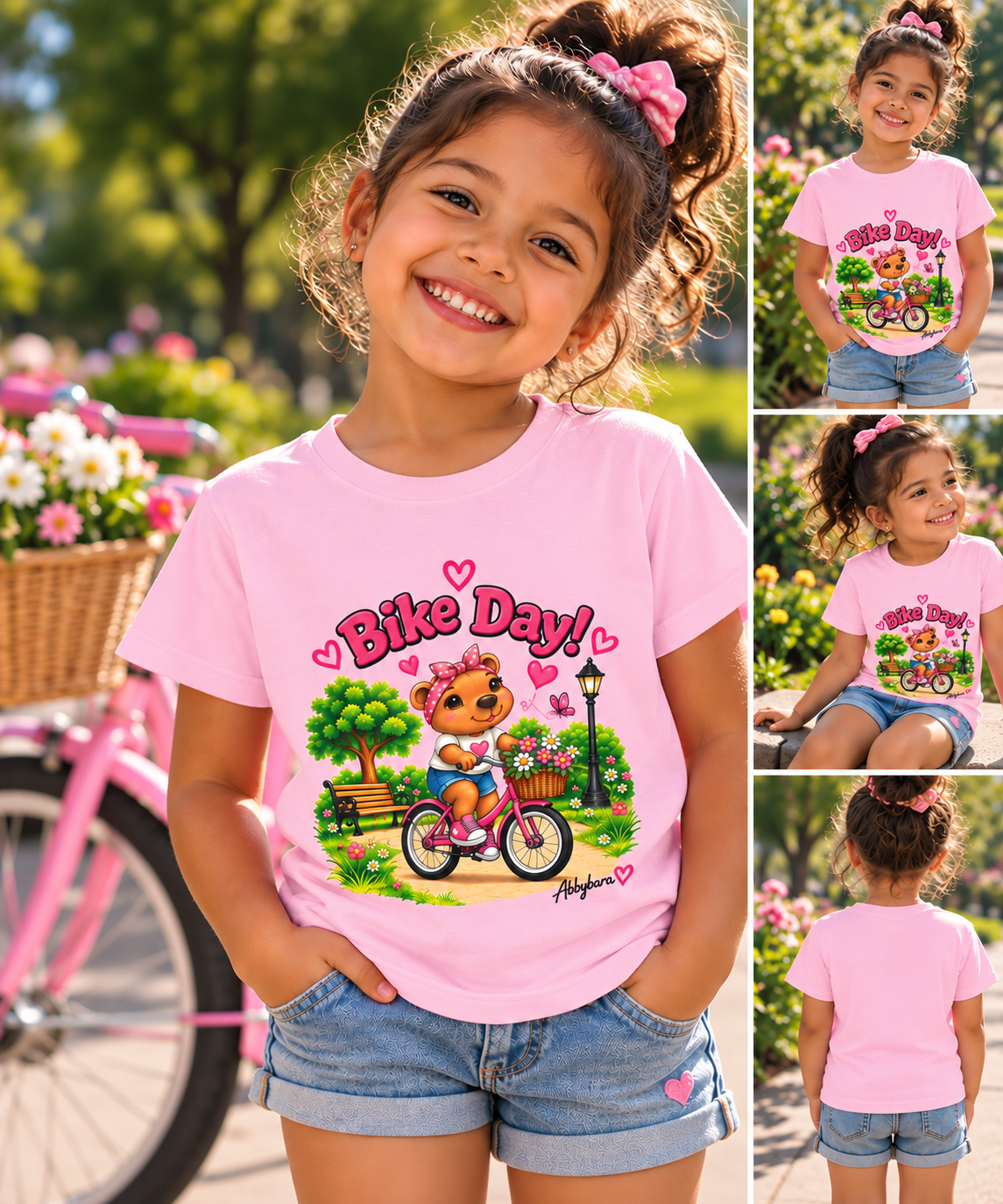Abbybara™ Bike Day Kids T-Shirt | Cute Bicycle Shirt for Girls