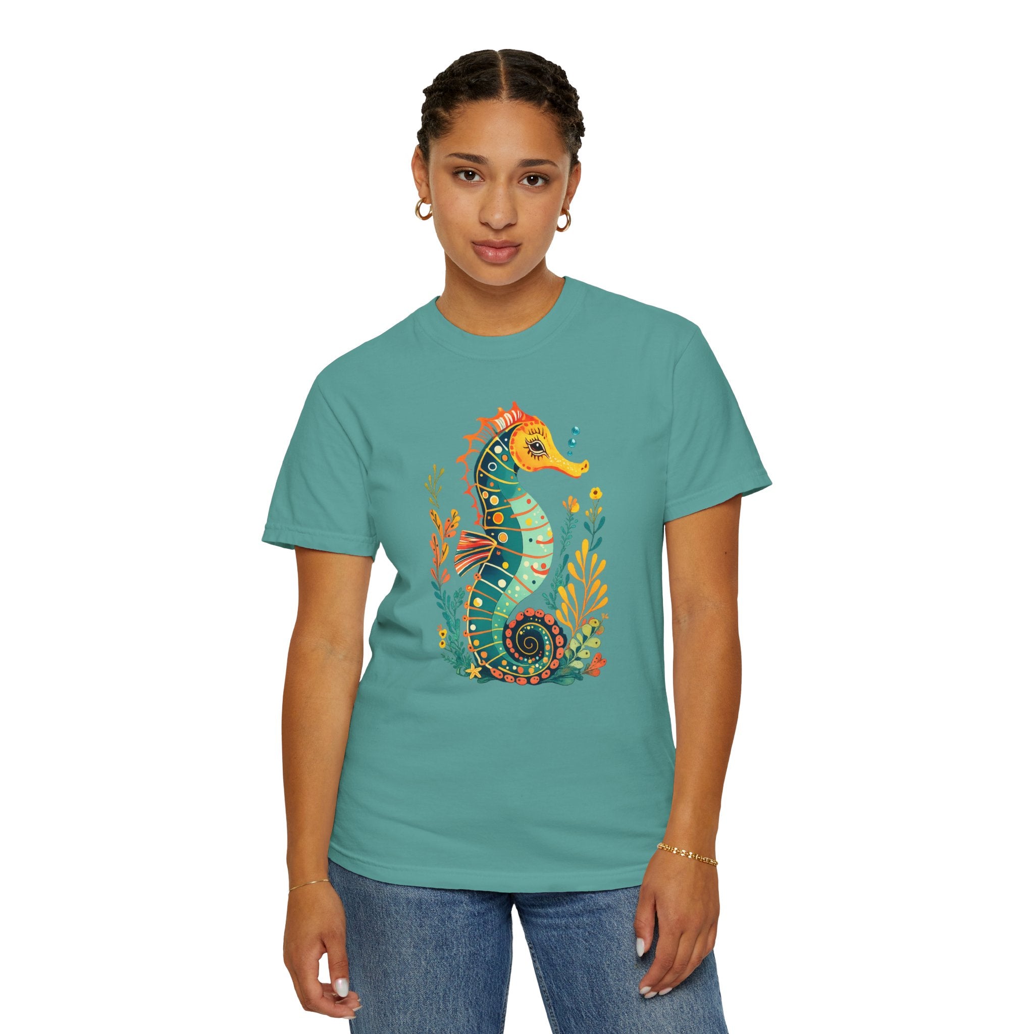 Seahorse Floral T-Shirt — Colorful Ocean Illustration Tee
