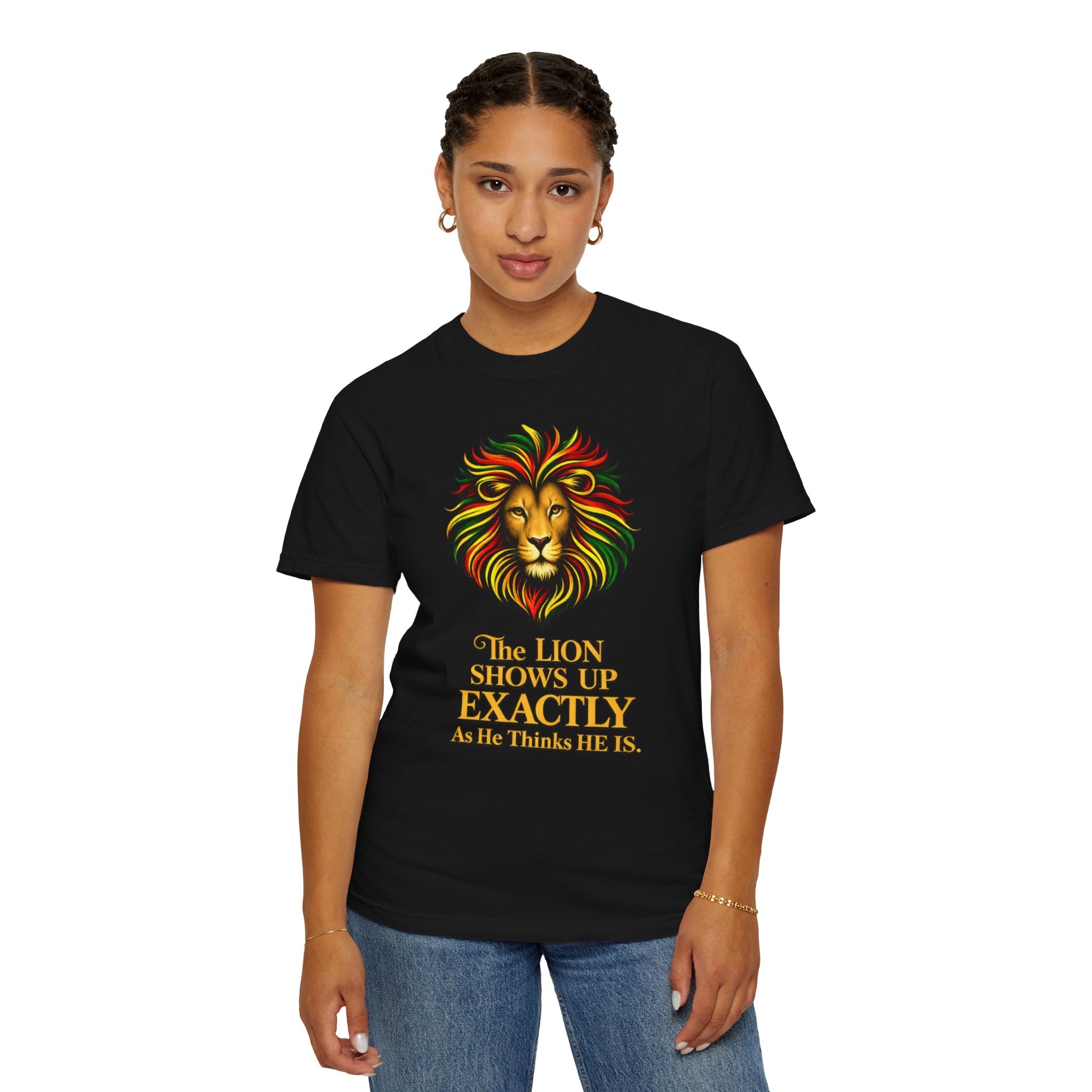 Lion T-Shirt — "The Lion Shows Up Exactly As He Thinks He Is" BLACK COLLECTION