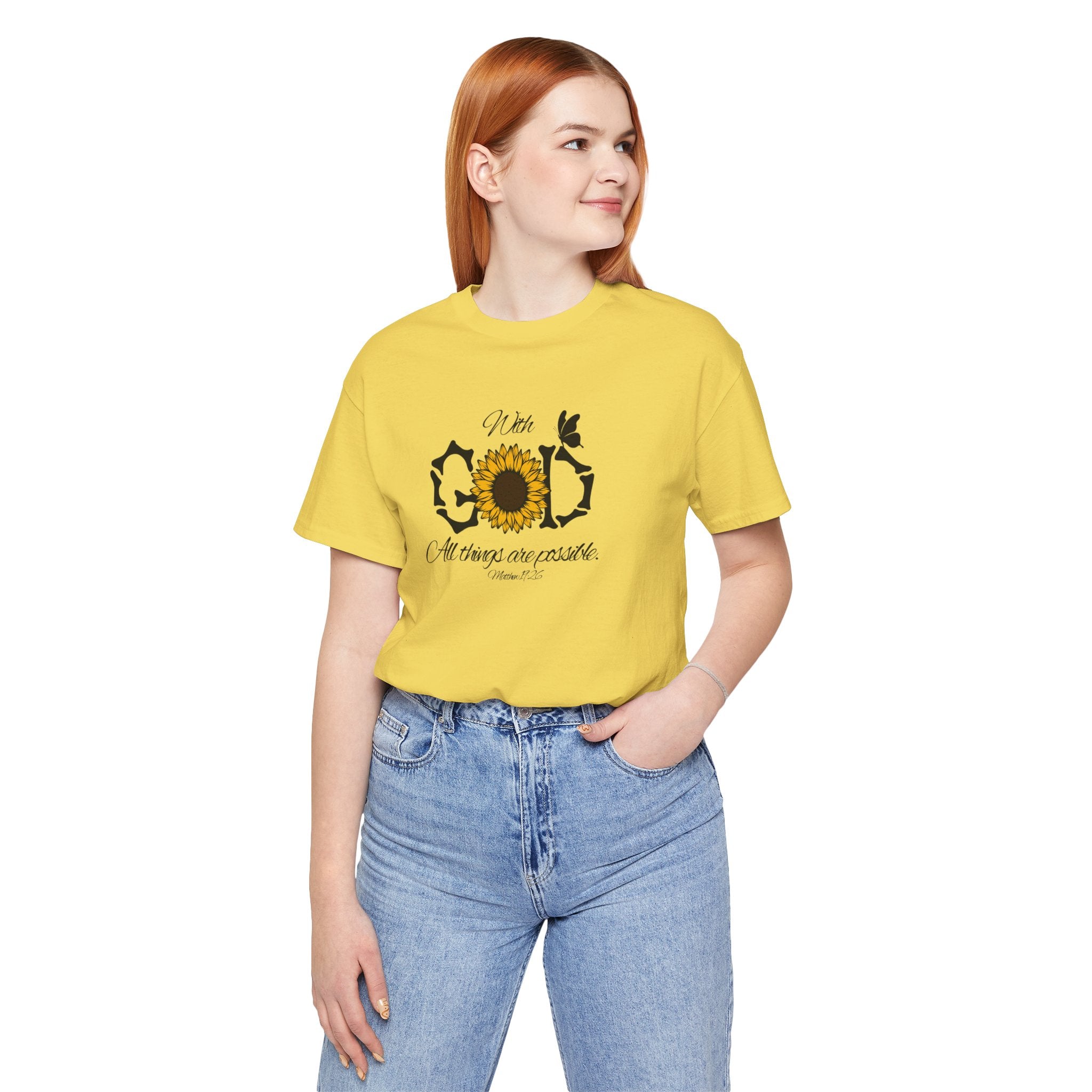 With God, All Things Are Possible with Daisy design: Scripture T-shirt
