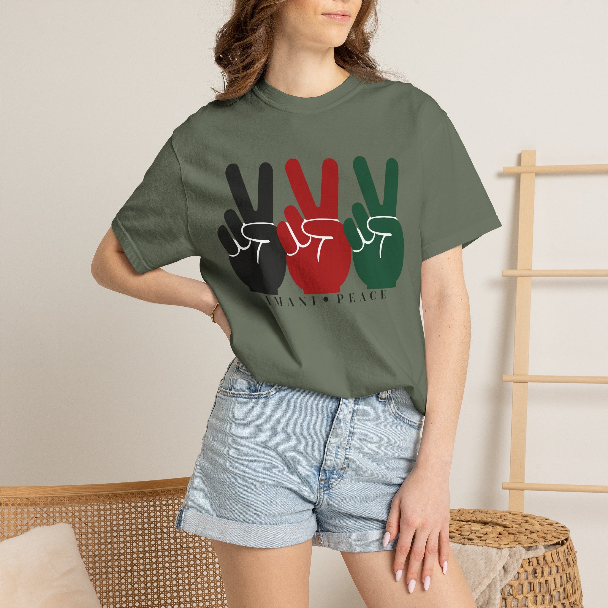 Peace Sign Trio T-Shirt — Black Red Green Retro Vibes