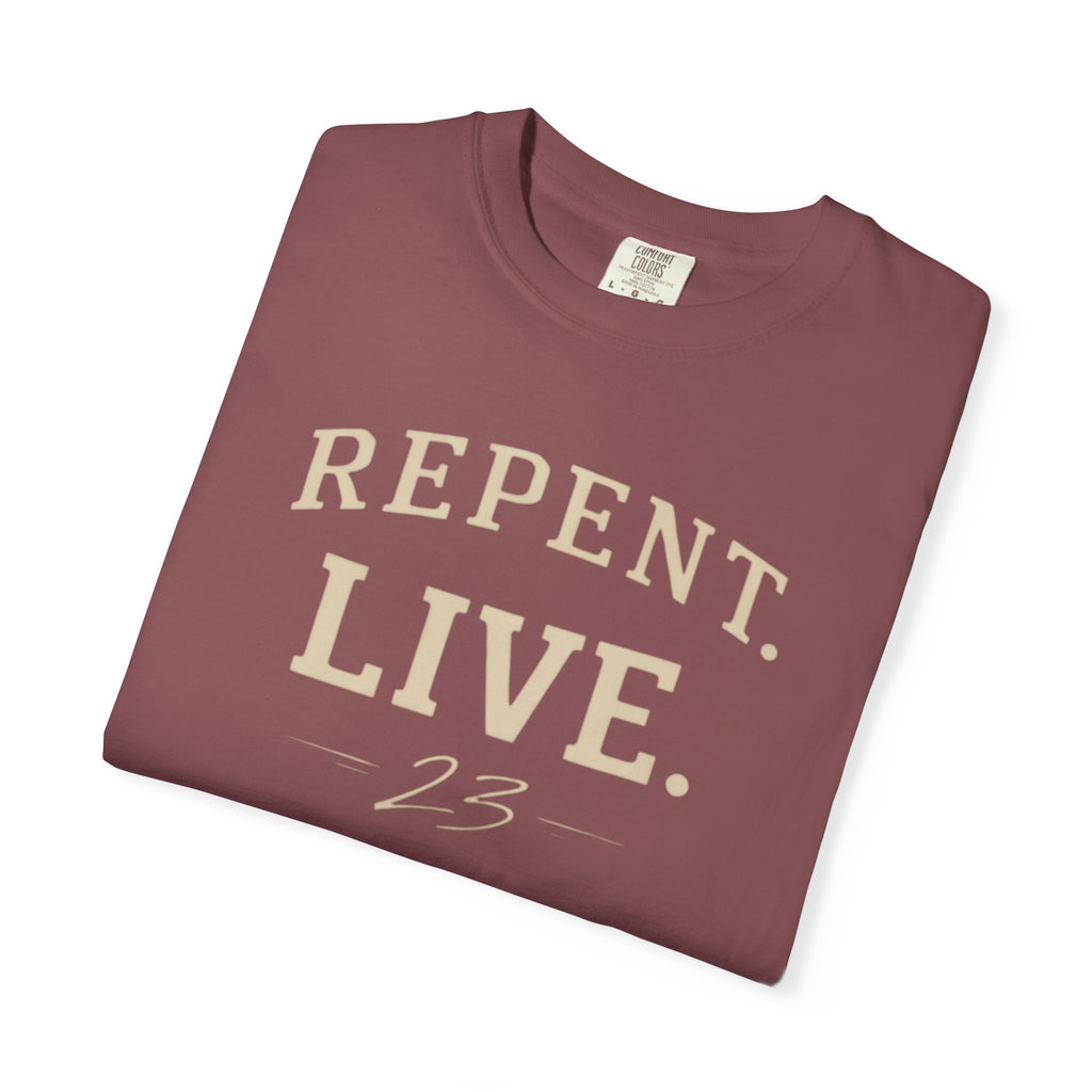 REPENT. LIVE. Faith T-Shirt — Bold Minimal Christian Tee