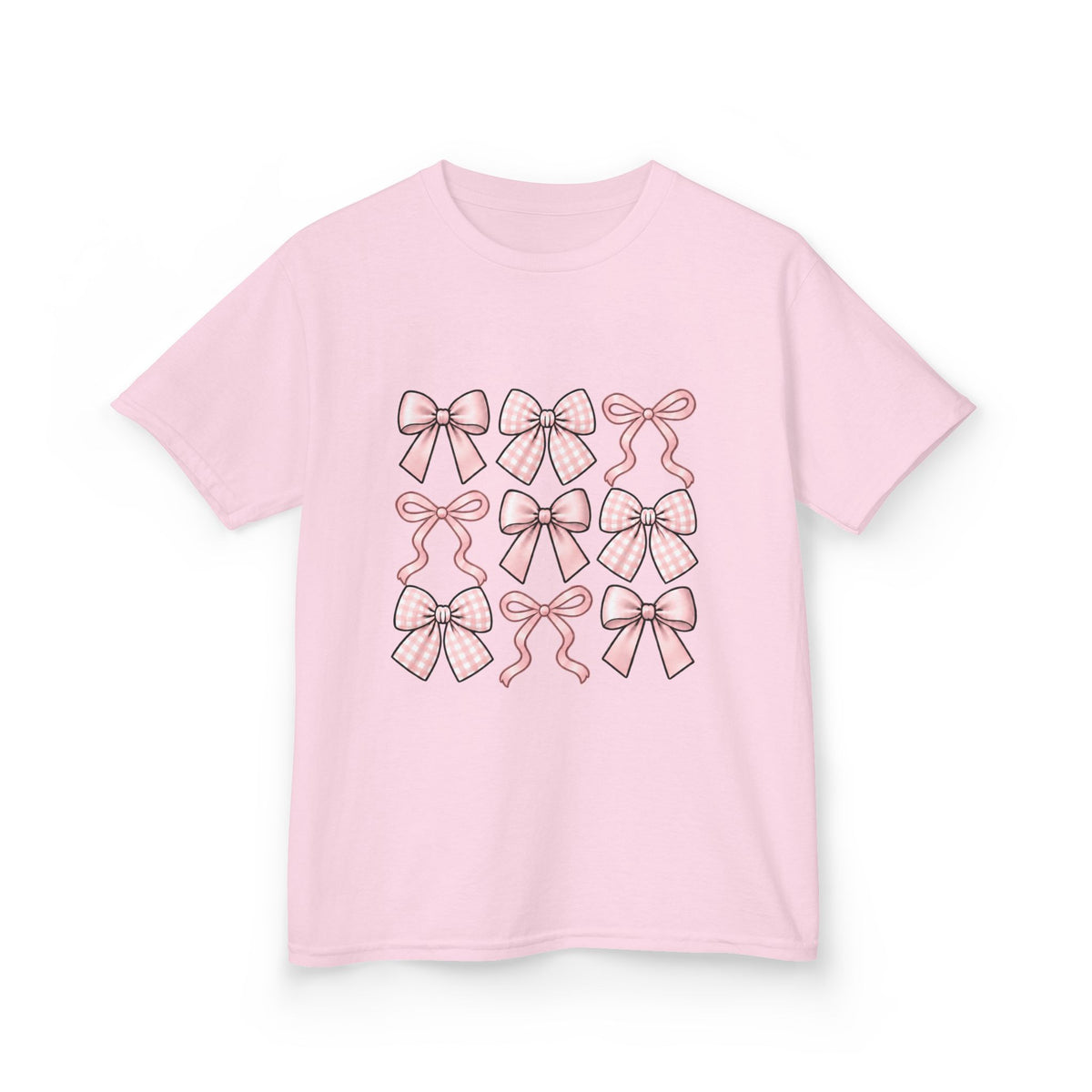Pretty in Bows Girls’ Tee – Pink Ribbon Grid Shirt